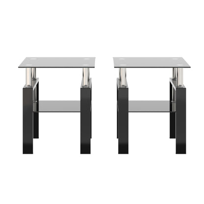 Set of 2 Modern Black Tempered Glass Tables - Coffee & Tea