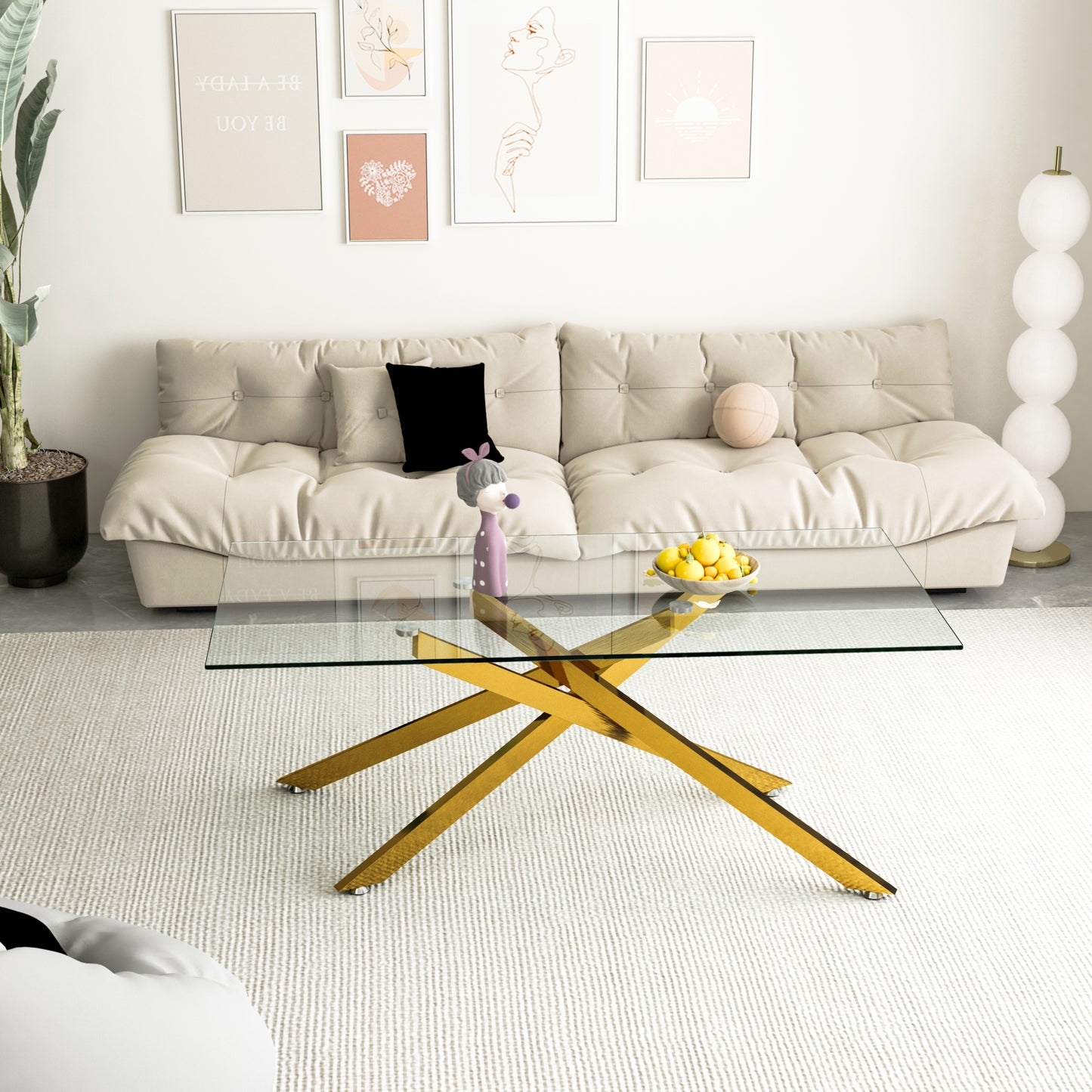 Golden Tempered Glass Coffee Table - 47.2" Rectangular