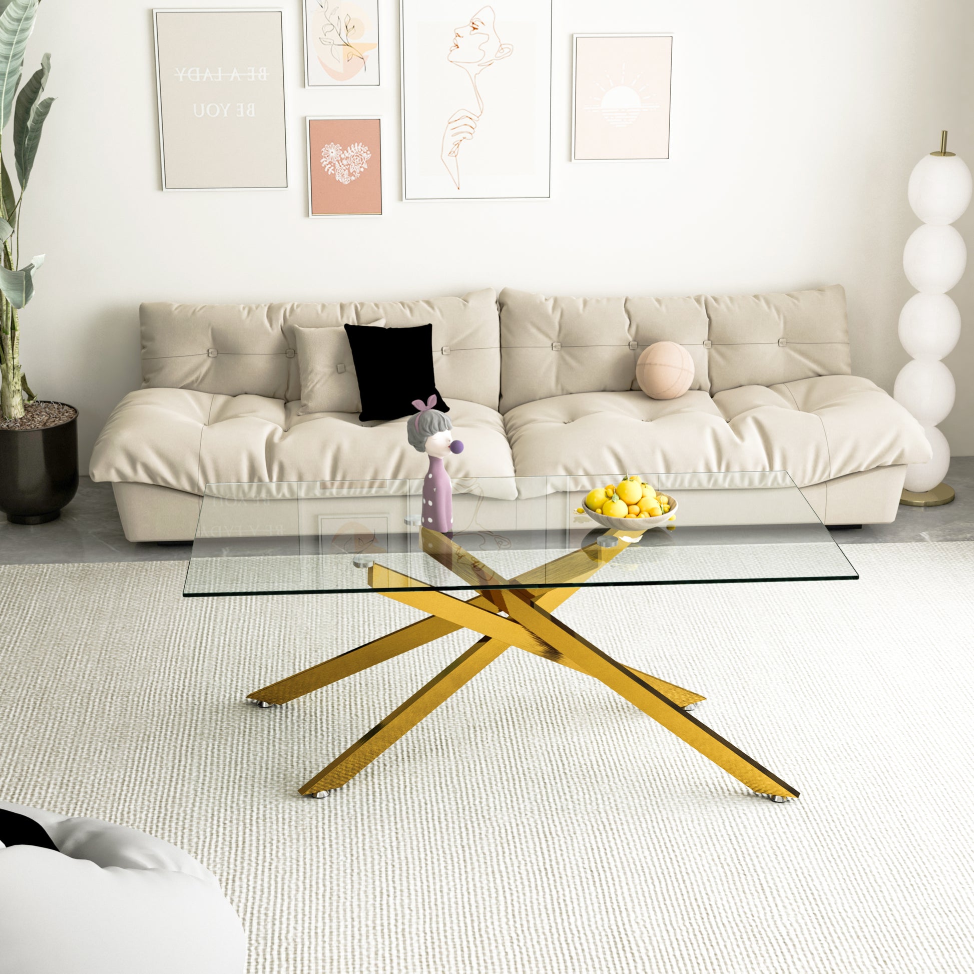 Golden Tempered Glass Coffee Table - 47.2" Rectangular