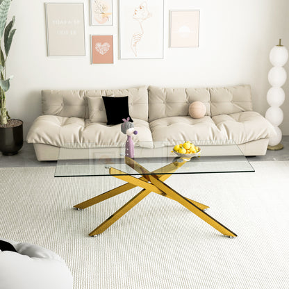 Golden Tempered Glass Coffee Table - 47.2" Rectangular