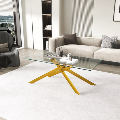 Golden Tempered Glass Coffee Table - 47.2" Rectangular
