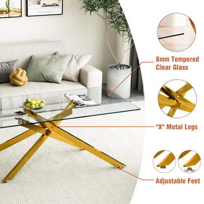 Golden Tempered Glass Coffee Table - 47.2" Rectangular