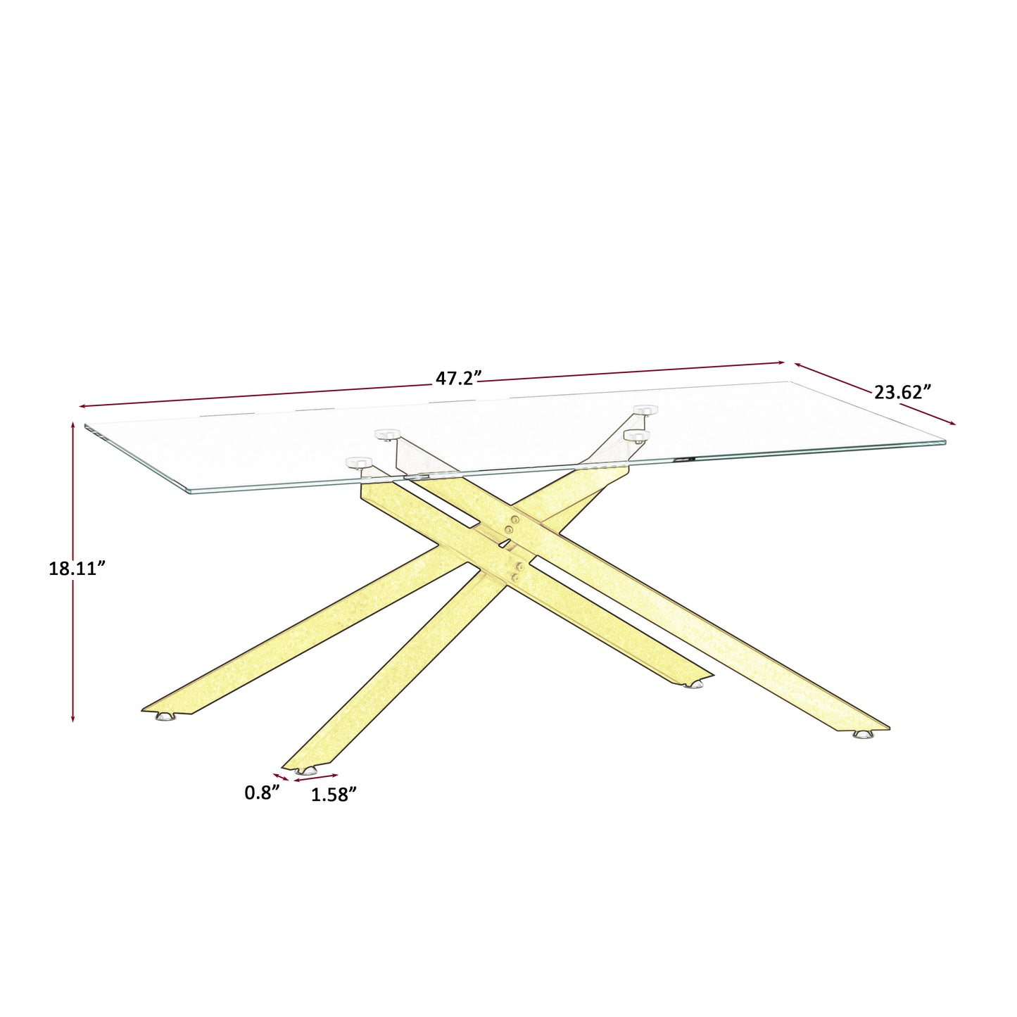 Golden Tempered Glass Coffee Table - 47.2" Rectangular