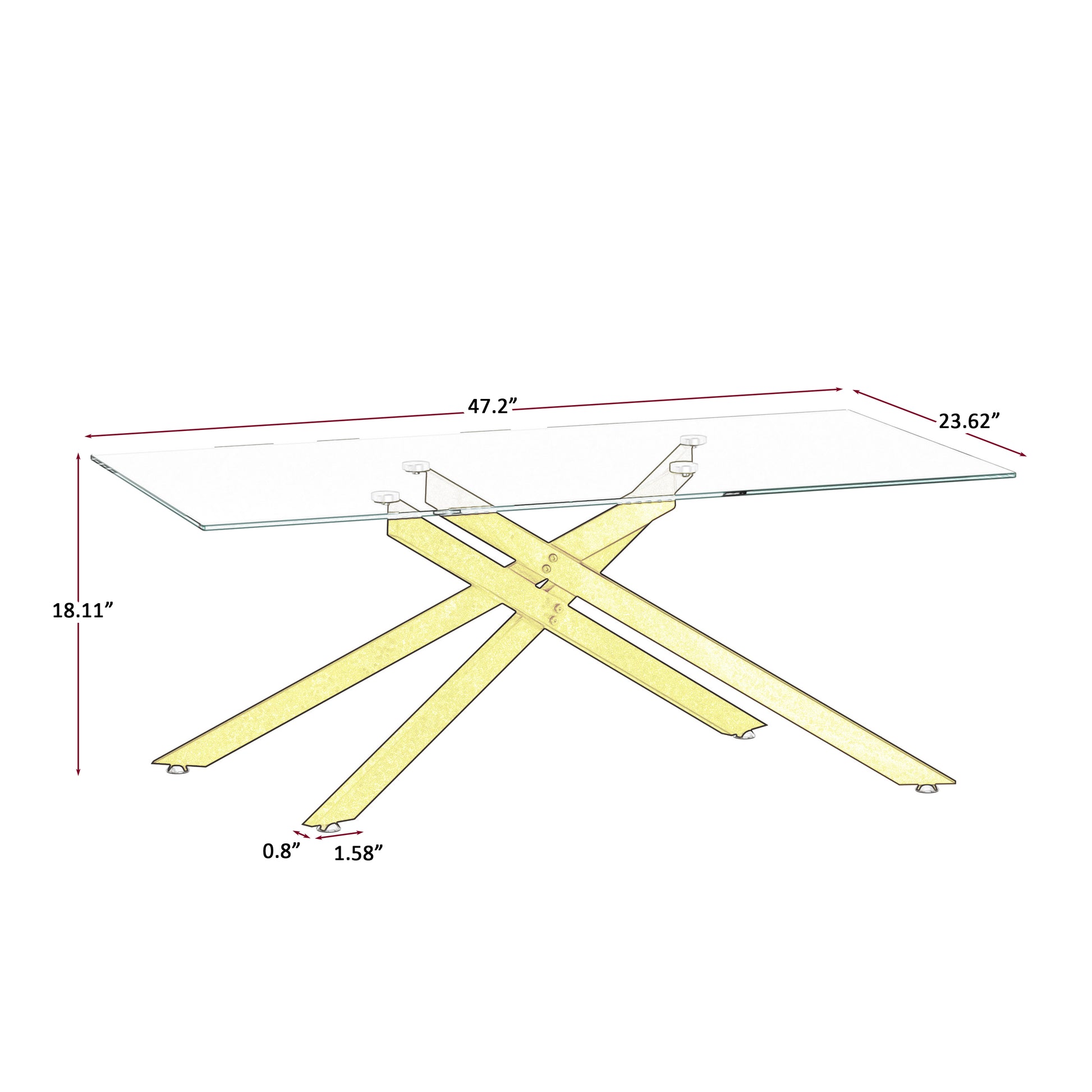 Golden Tempered Glass Coffee Table - 47.2" Rectangular