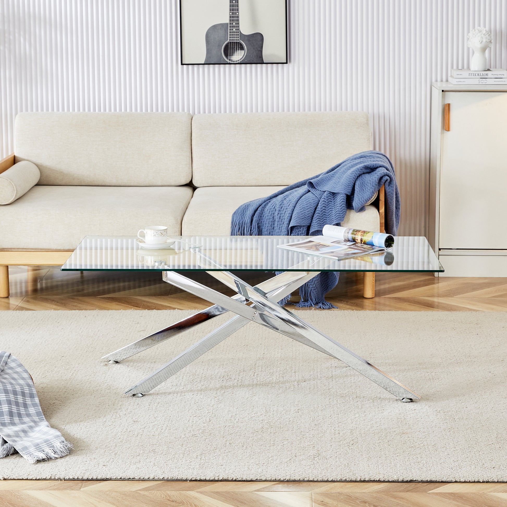 Silver Tempered Glass Coffee Table - 47.2" Rectangular