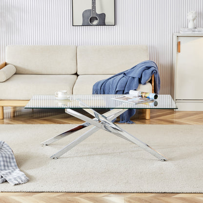 Silver Tempered Glass Coffee Table - 47.2" Rectangular