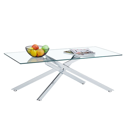 Silver Tempered Glass Coffee Table - 47.2" Rectangular