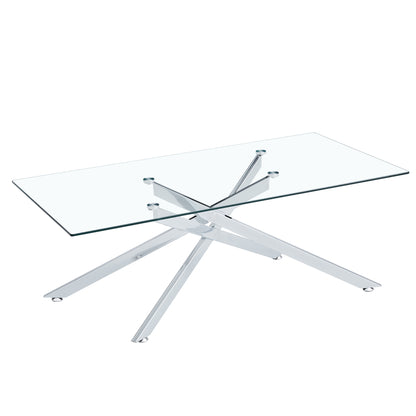 Silver Tempered Glass Coffee Table - 47.2" Rectangular