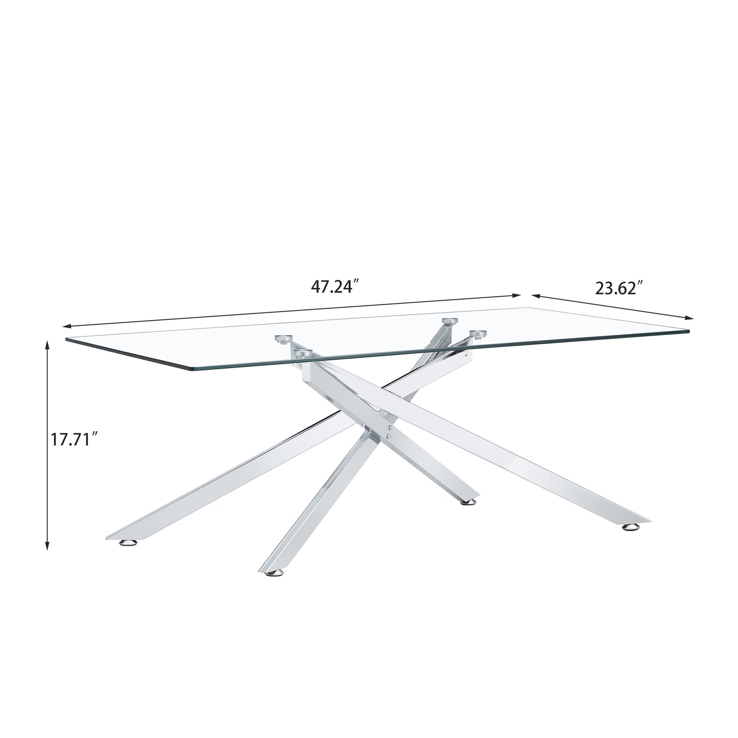 Silver Tempered Glass Coffee Table - 47.2" Rectangular