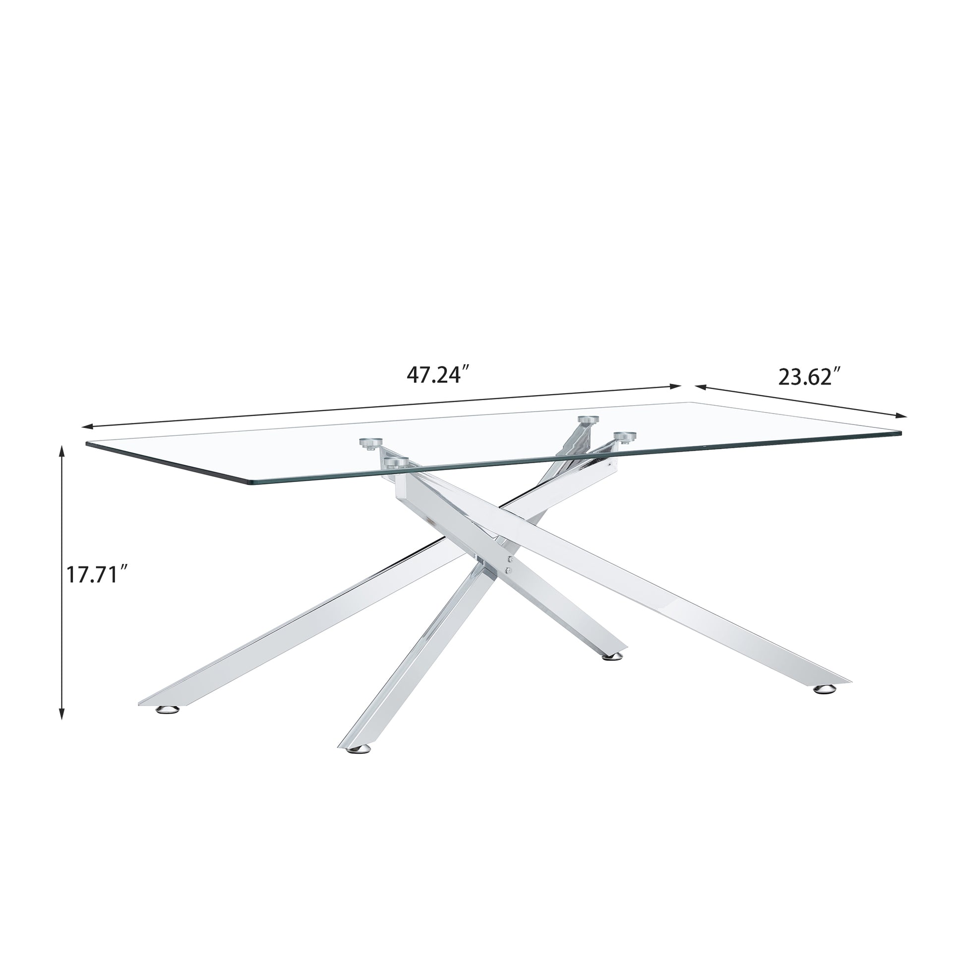 Silver Tempered Glass Coffee Table - 47.2" Rectangular