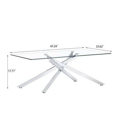 Silver Tempered Glass Coffee Table - 47.2" Rectangular