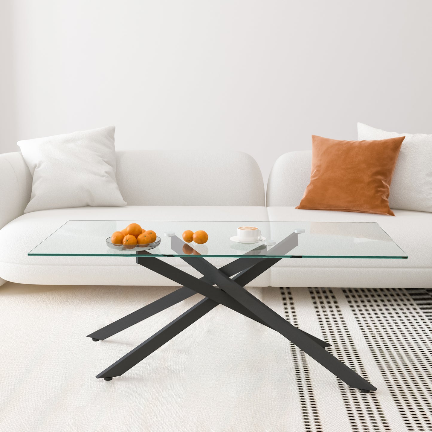 Black Tempered Glass Coffee Table - 47.2" x 23.6" for Living Room