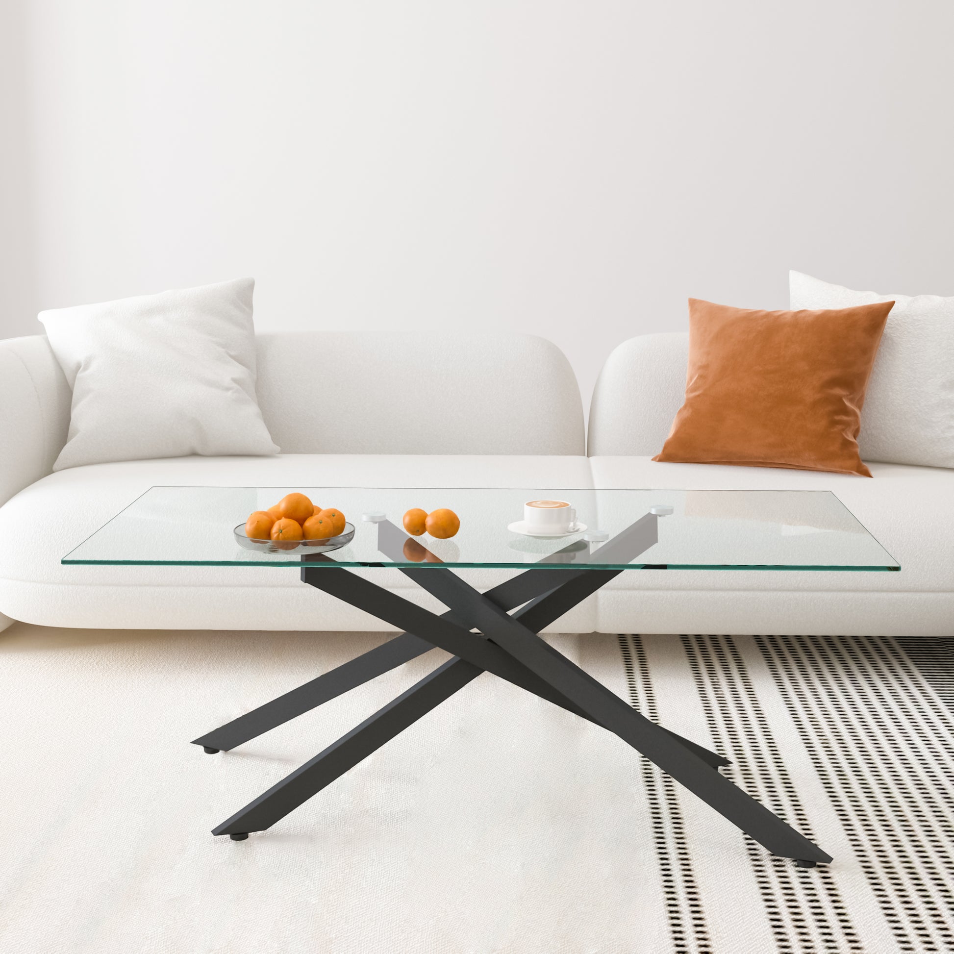 Black Tempered Glass Coffee Table - 47.2" x 23.6" for Living Room