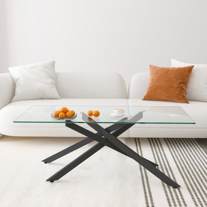 Black Tempered Glass Coffee Table - 47.2" x 23.6" for Living Room