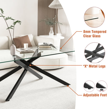 Black Tempered Glass Coffee Table - 47.2" x 23.6" for Living Room