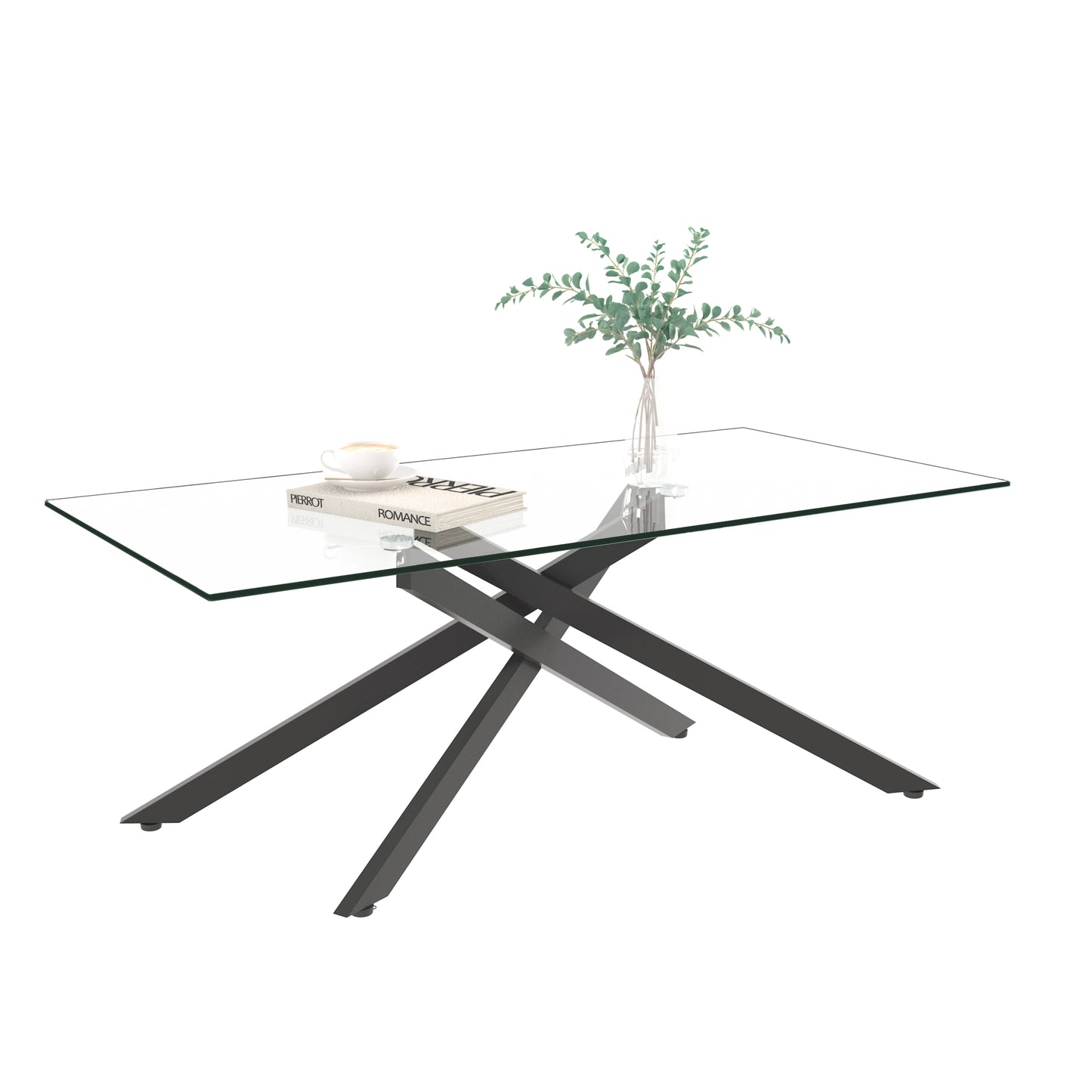 Black Tempered Glass Coffee Table - 47.2" x 23.6" for Living Room