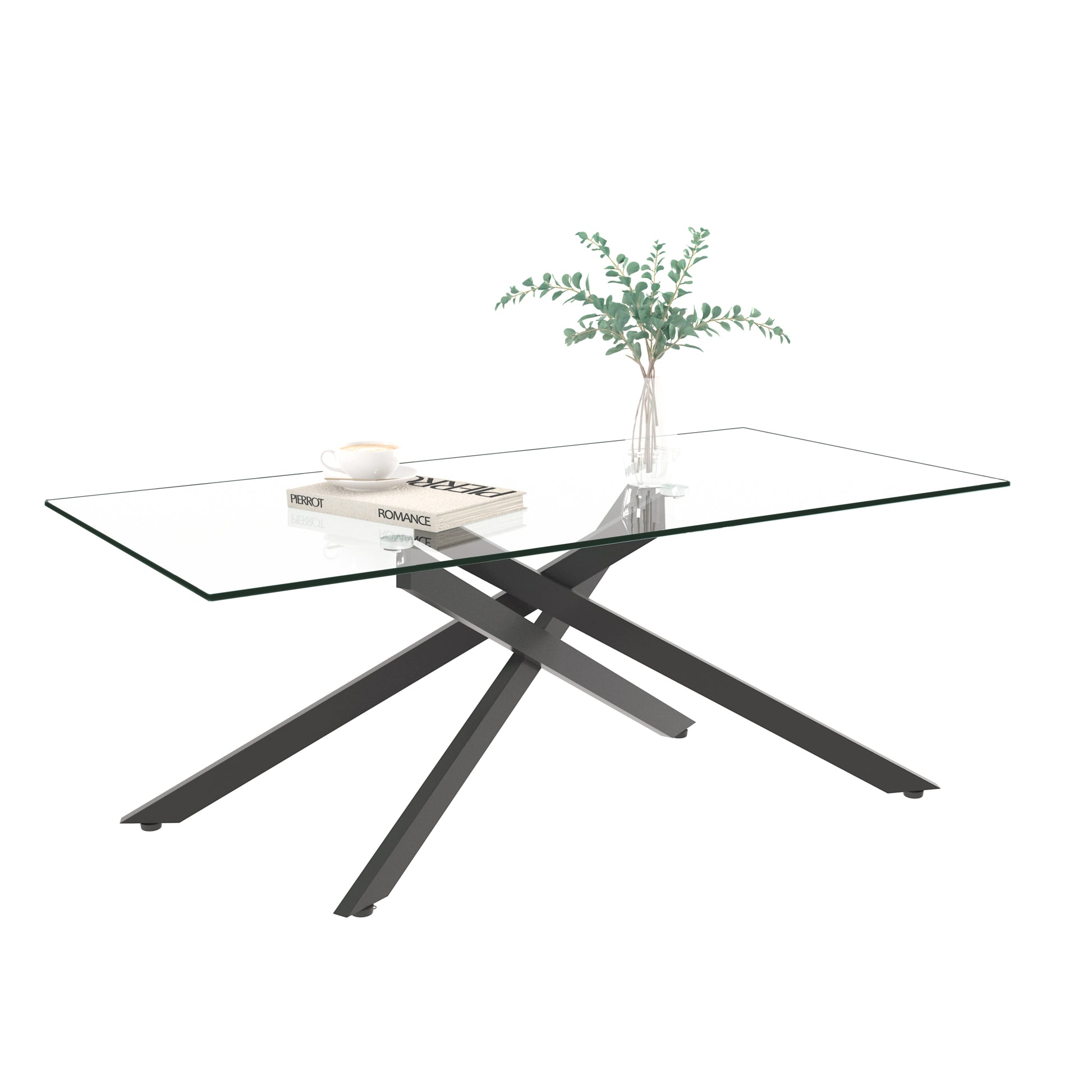 Black Tempered Glass Coffee Table - 47.2" x 23.6" for Living Room
