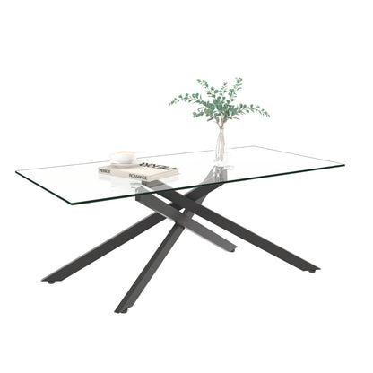 Black Tempered Glass Coffee Table - 47.2" x 23.6" for Living Room