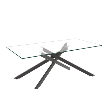 Black Tempered Glass Coffee Table - 47.2" x 23.6" for Living Room