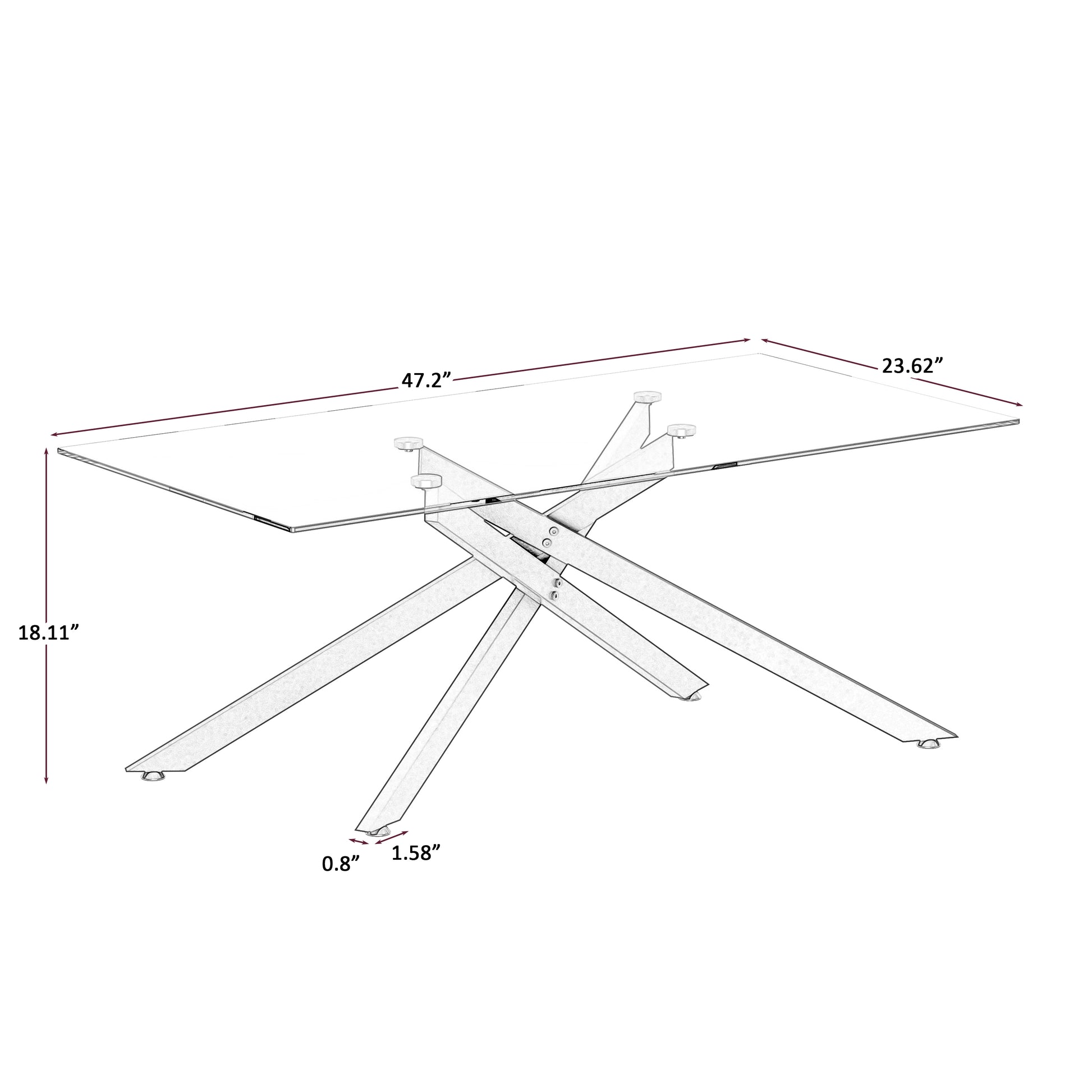 Black Tempered Glass Coffee Table - 47.2" x 23.6" for Living Room