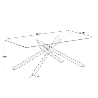 Black Tempered Glass Coffee Table - 47.2" x 23.6" for Living Room