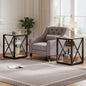 Set of 2 Modern End Table Nightstand for Bedroom & Living Room, Tempered Glass & Natural Wood MDF Top , Industrial Style Side Table