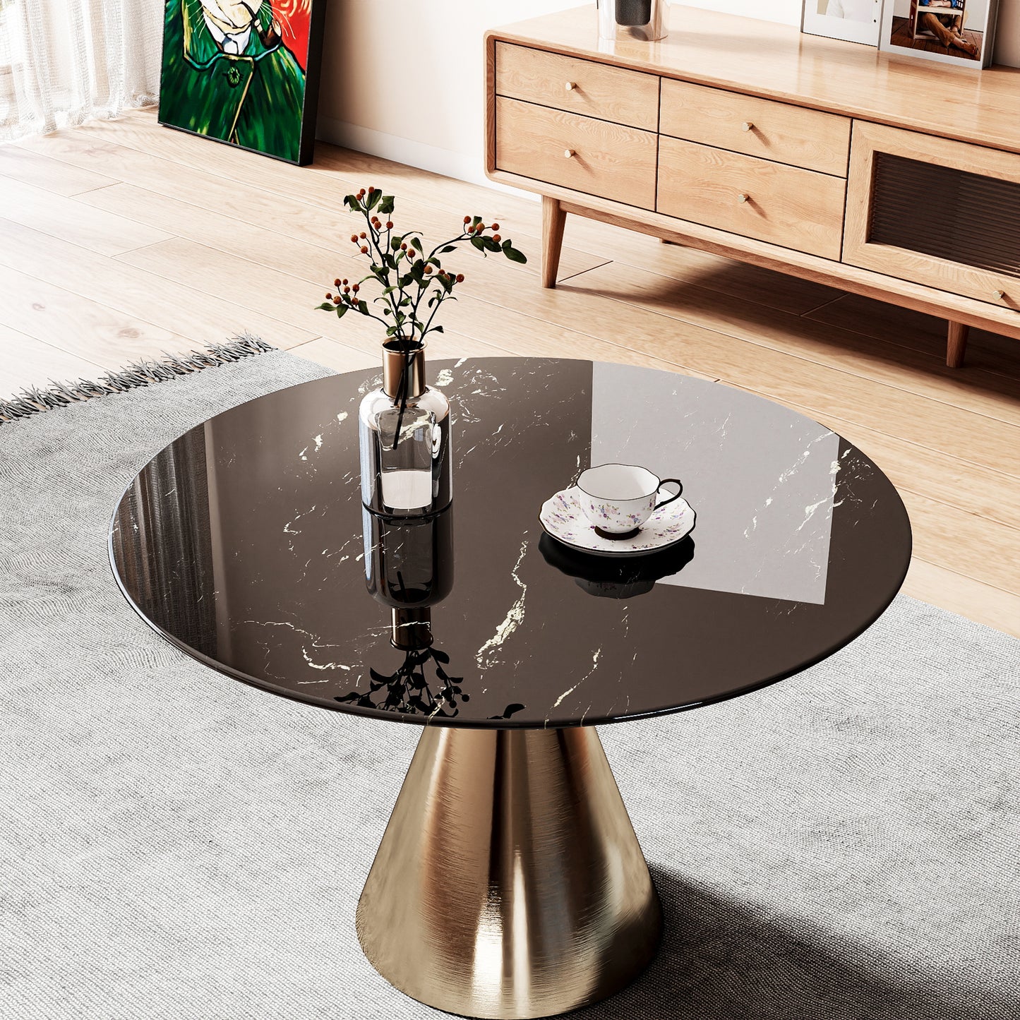 30"Inch Round Tempered Glass Table Top with marble design,DIY Replacement&Cover Desktop,Black Dining Tabletop,Coffee Tabletop,Patio Tabletop,Suitable for Indoor & Outdoor