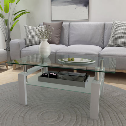 White Glass Coffee Table - Modern Side Table for Living Room