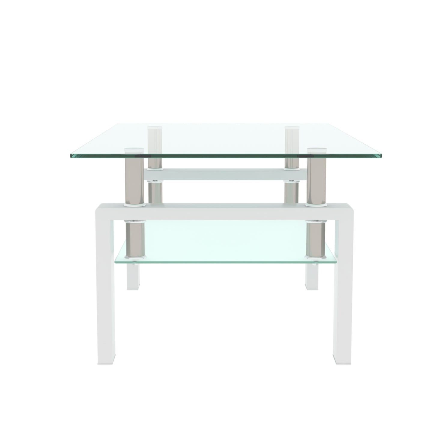 White Glass Coffee Table - Modern Side Table for Living Room