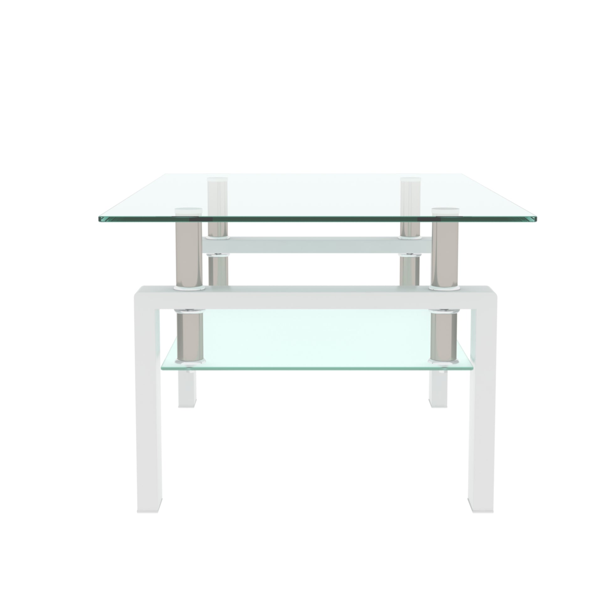 White Glass Coffee Table - Modern Side Table for Living Room