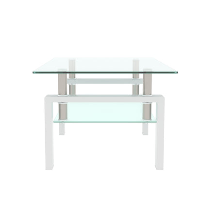 White Glass Coffee Table - Modern Side Table for Living Room