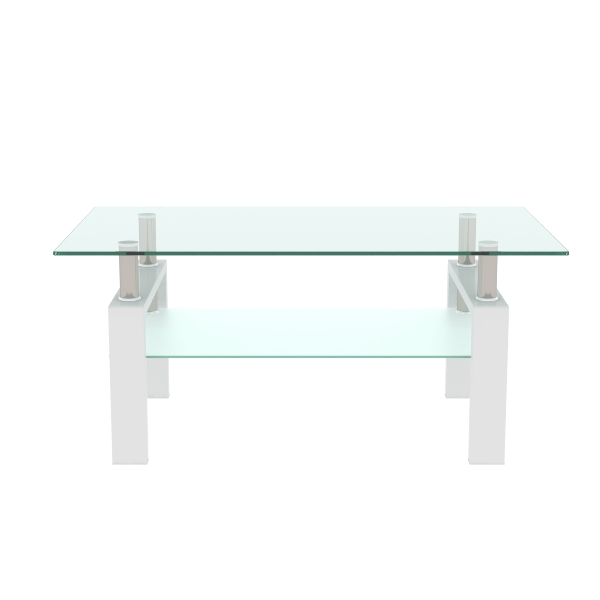 White Glass Coffee Table - Modern Side Table for Living Room