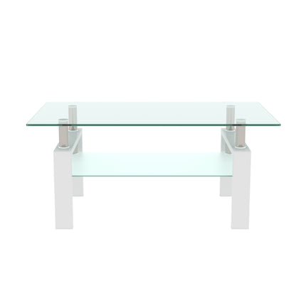 White Glass Coffee Table - Modern Side Table for Living Room