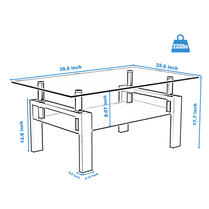 White Glass Coffee Table - Modern Side Table for Living Room