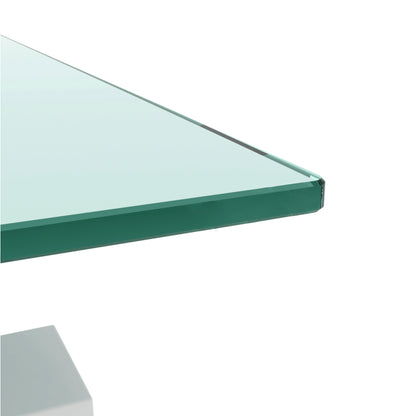 White Glass Coffee Table - Modern Side Table for Living Room