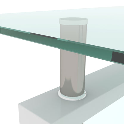 White Glass Coffee Table - Modern Side Table for Living Room