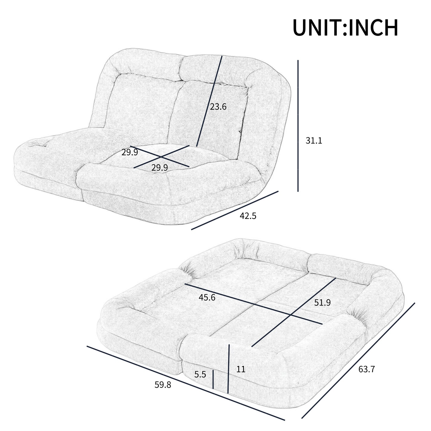 Convertible Sofa Bed - White Metal Frame for Living Room