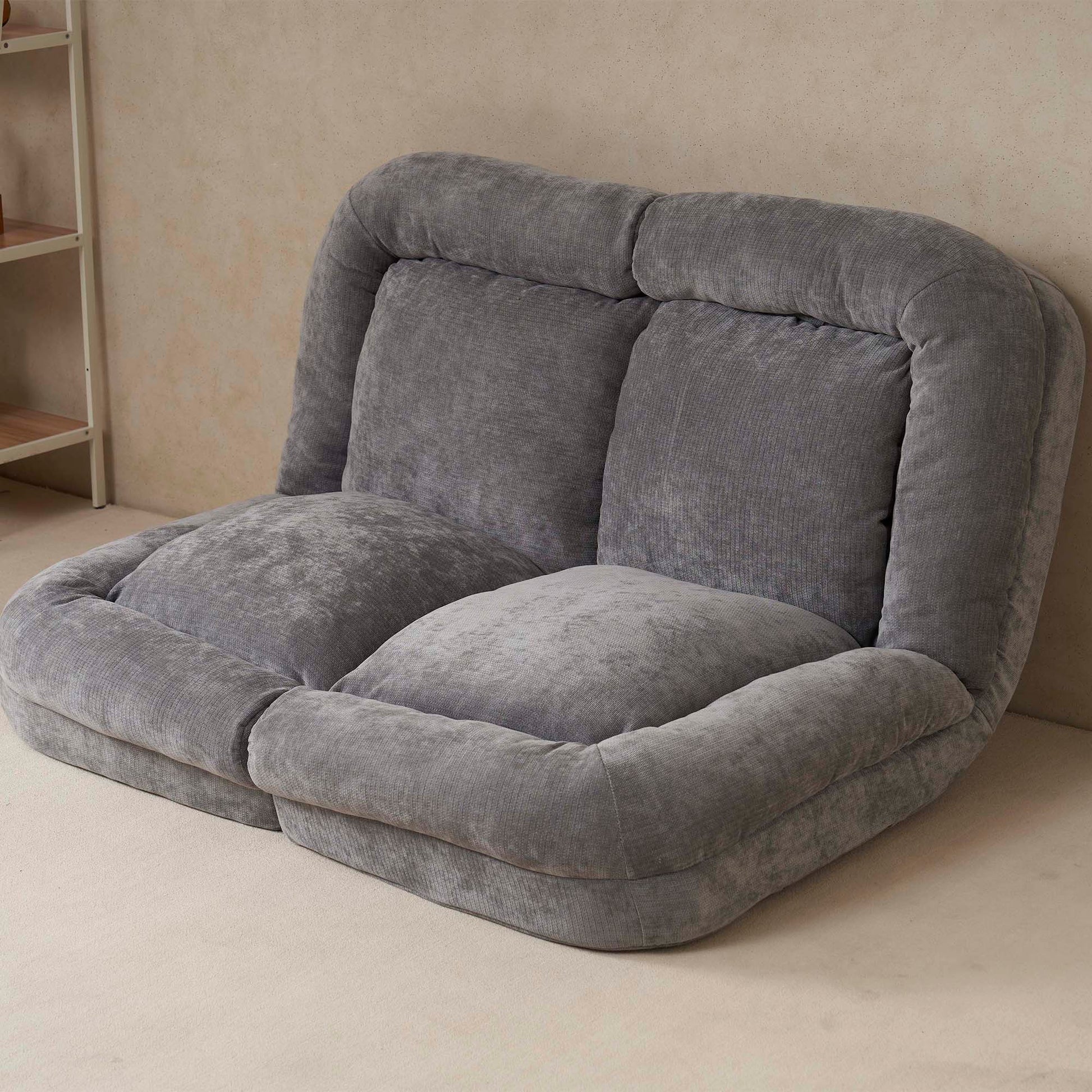 Living Room Gray Metal Convertible Sofa Bed with Cotton Filler for Flexible Seating
