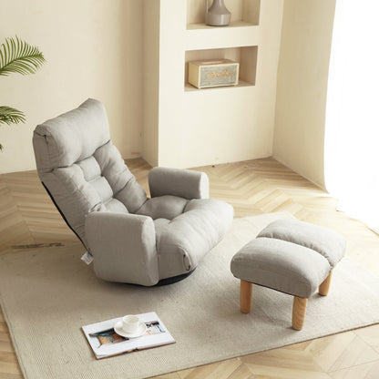 Cement Grey Linen Bean Bag Chair - Adjustable Lounge Sofa
