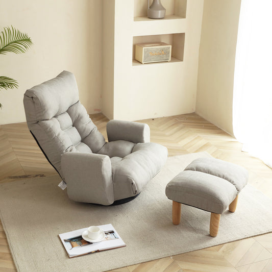 Cement Grey Linen Bean Bag Chair - Adjustable Lounge Sofa