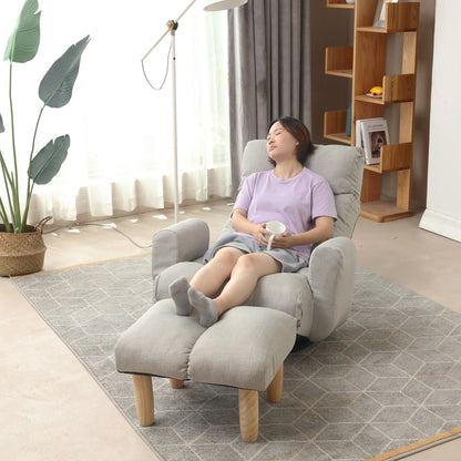 Cement Grey Linen Bean Bag Chair - Adjustable Lounge Sofa