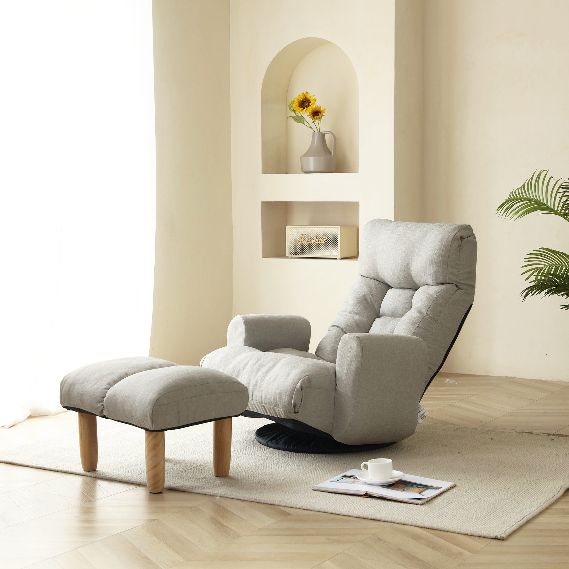 Cement Grey Linen Bean Bag Chair - Adjustable Lounge Sofa