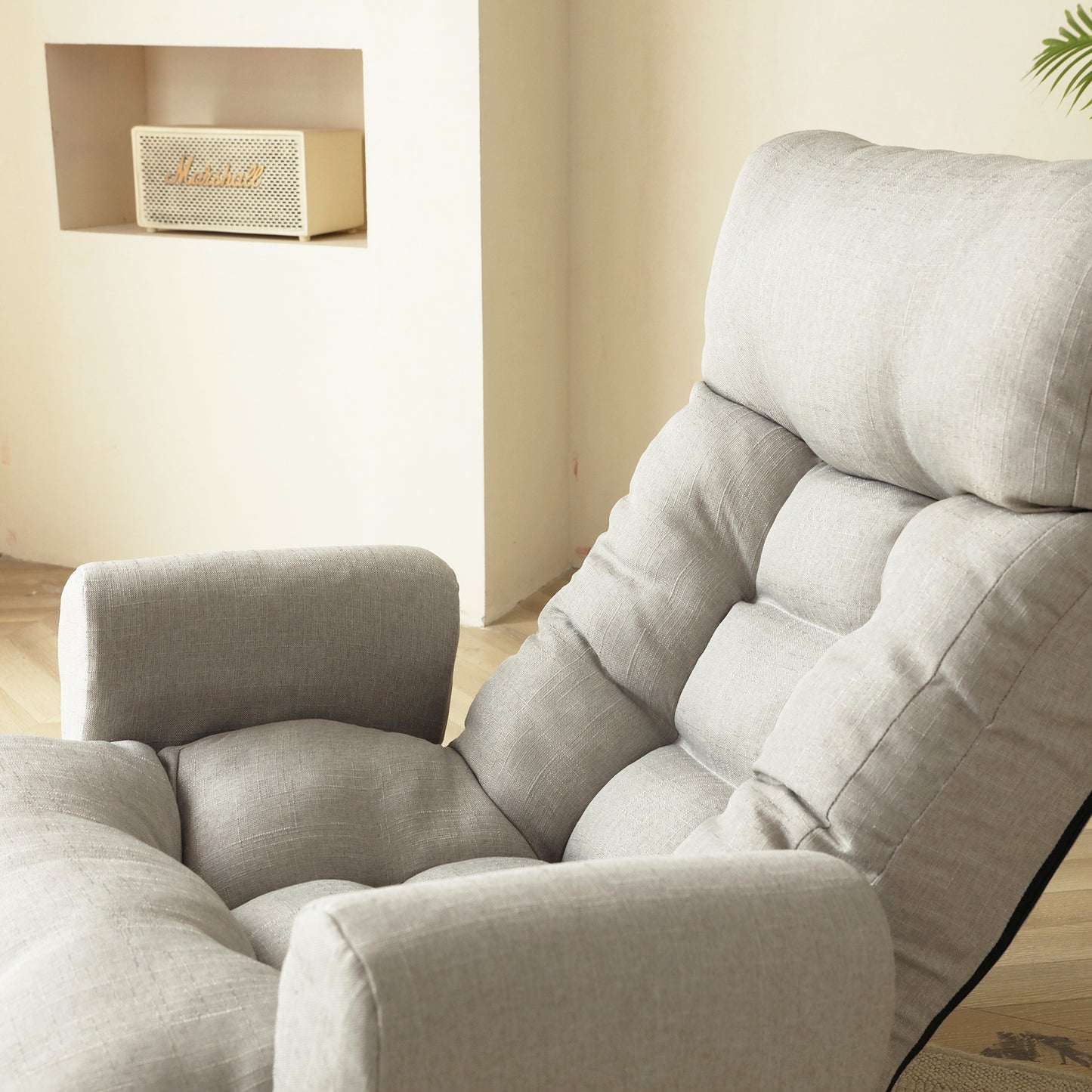 Cement Grey Linen Bean Bag Chair - Adjustable Lounge Sofa