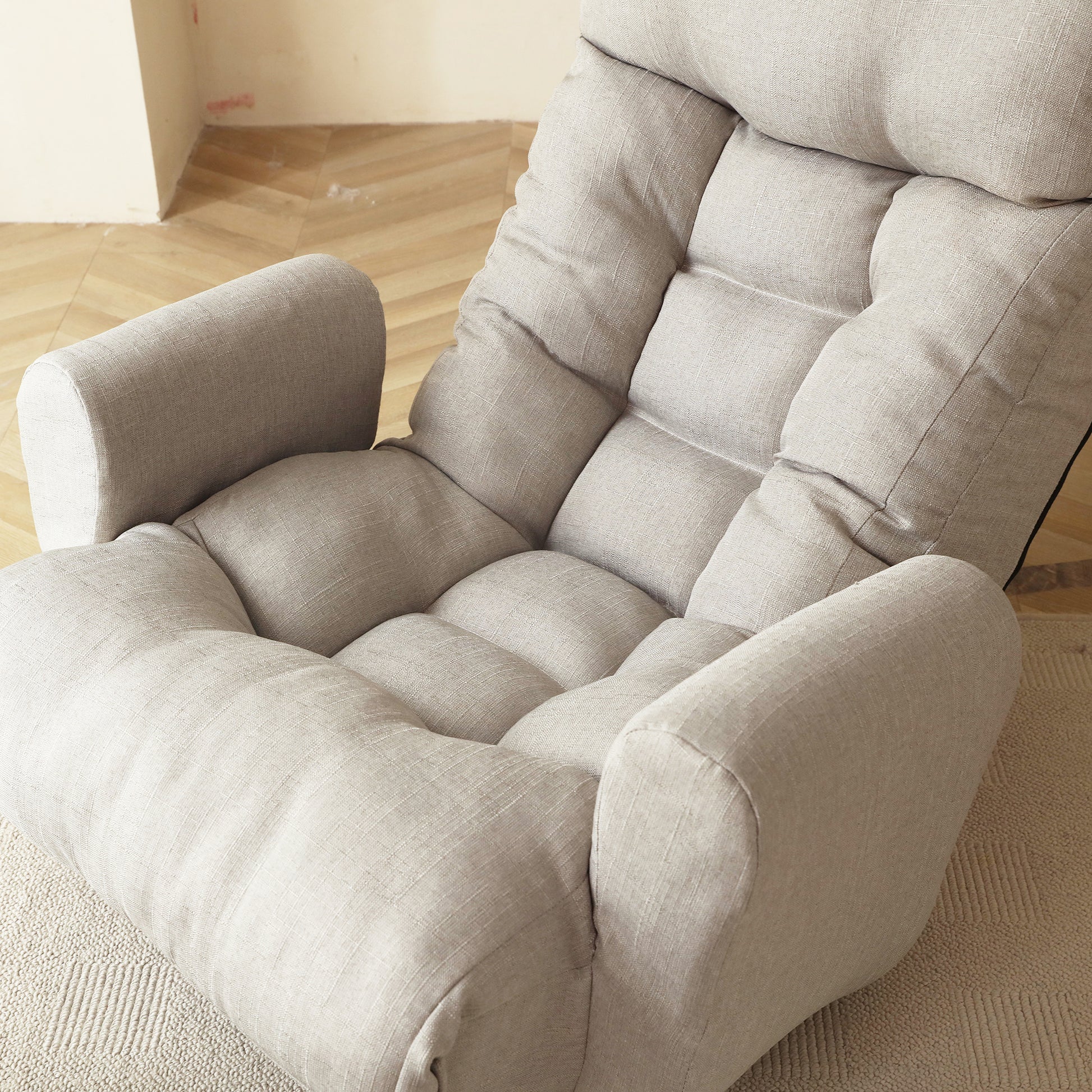 Cement Grey Linen Bean Bag Chair - Adjustable Lounge Sofa