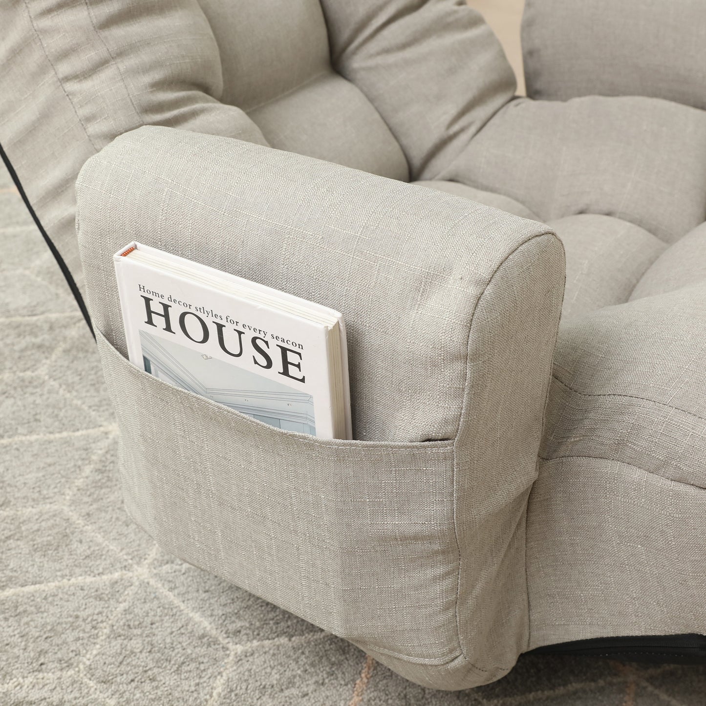 Cement Grey Linen Bean Bag Chair - Adjustable Lounge Sofa