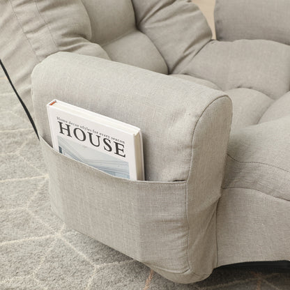 Cement Grey Linen Bean Bag Chair - Adjustable Lounge Sofa