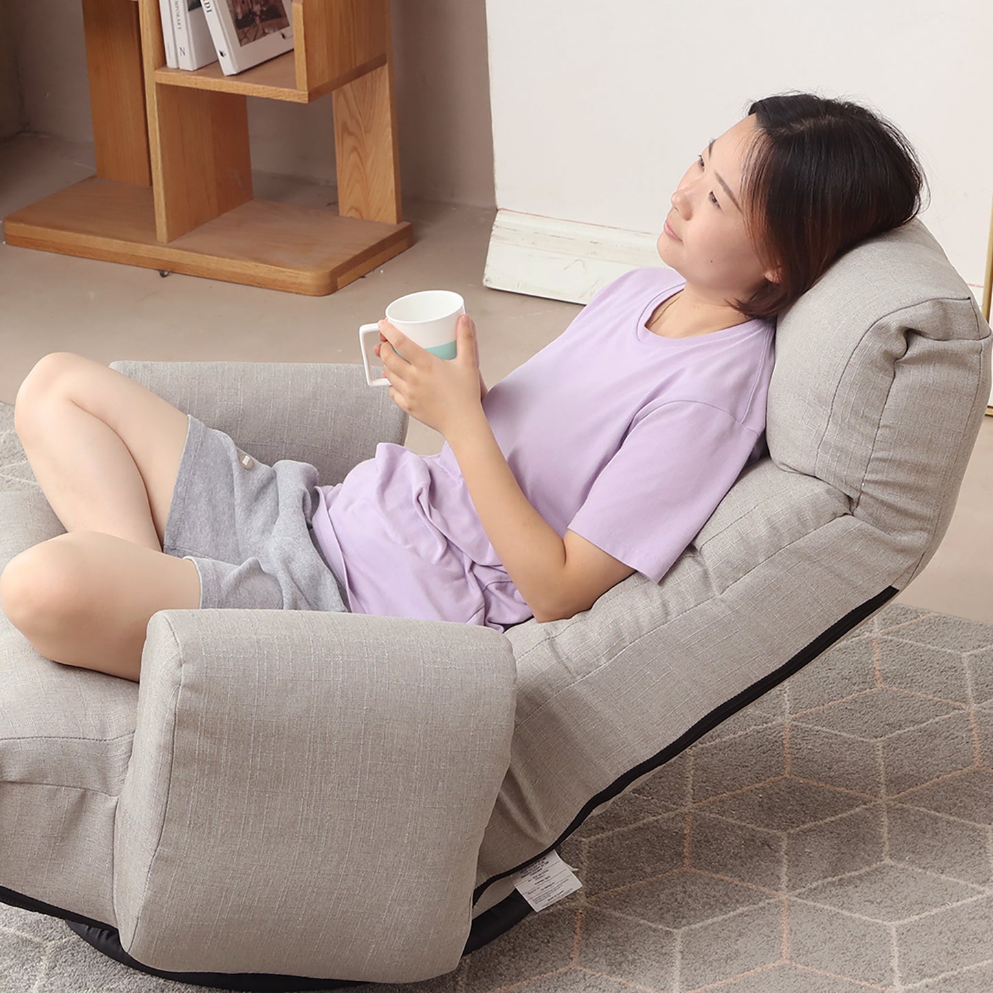 Cement Grey Linen Bean Bag Chair - Adjustable Lounge Sofa