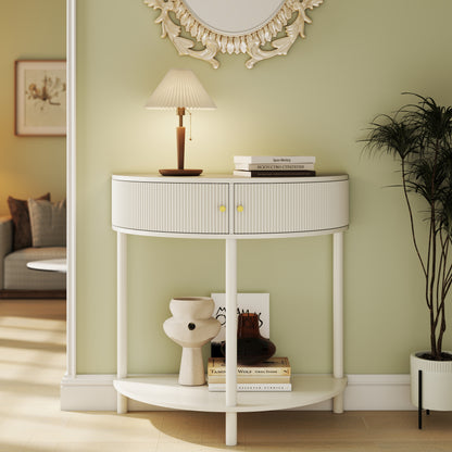 Cream White Console Table - 31.5" Demi Lune Entryway Table with Storage