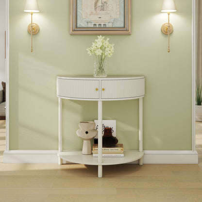 Cream White Console Table - 31.5" Demi Lune Entryway Table with Storage