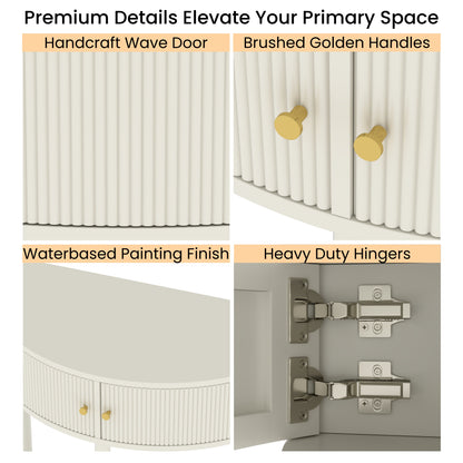 Cream White Console Table - 31.5" Demi Lune Entryway Table with Storage